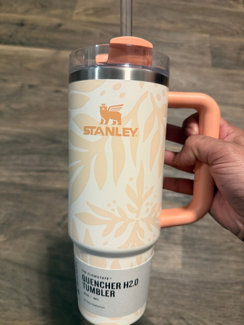 Stanley Cream and Peach Floral Travel Tumbler with Handle